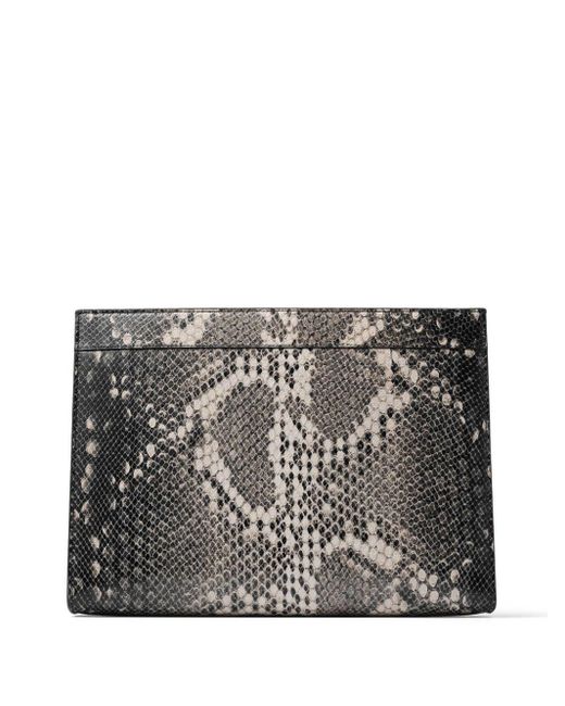 Jimmy Choo Gray Nelis Snakeskin-effect Leather Clutch Bag for men