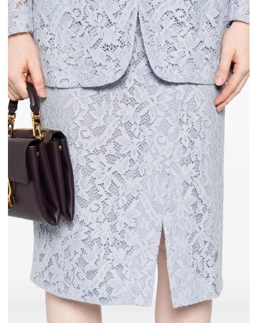 Blumarine Blue Lace Floral Midi Skirt
