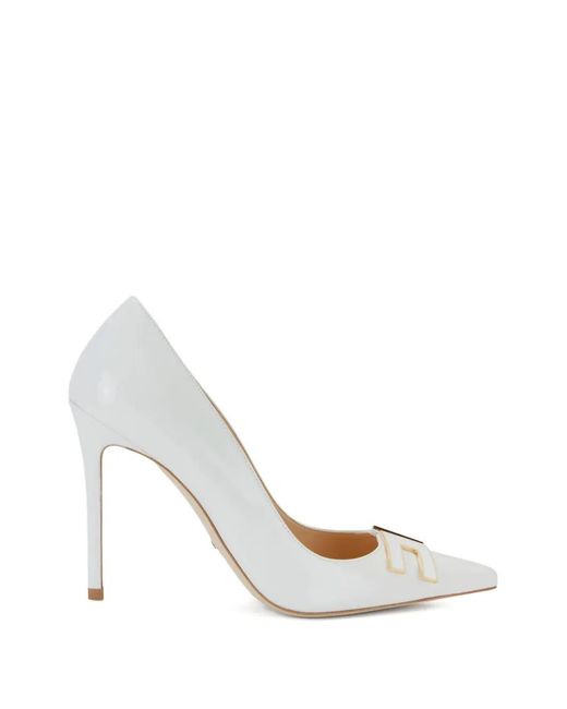 Elisabetta Franchi White Logo-Plaque Stiletto Pumps