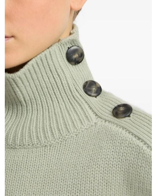 Yves Salomon Green High-Neck Button-Detail Sweater