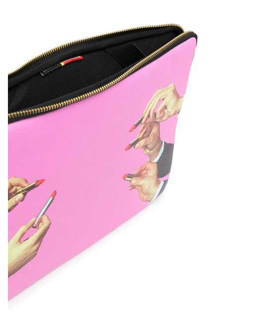 Seletti Pink Lipstick-Print Laptop Case