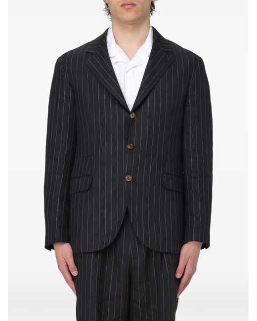 Brunello Cucinelli Black Pinstripe-Pattern Blazer for men