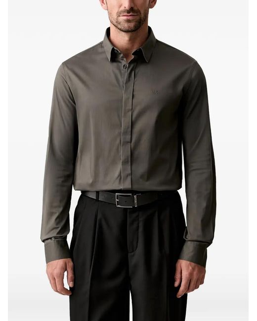 ARMANI EXCHANGE Black Logo-Embroidered Slim-Fit Shirt for men
