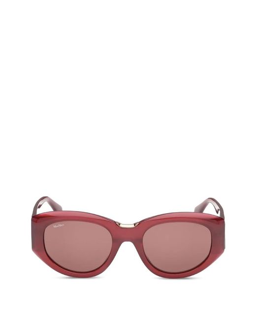 Max Mara Eyewear Pink Shiny Oval-Frame Sunglasses
