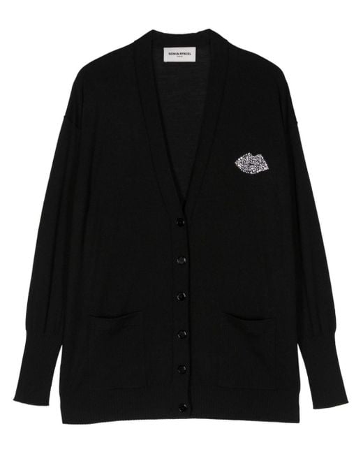 Sonia Rykiel Black Embellished Merino-silk Cardigan