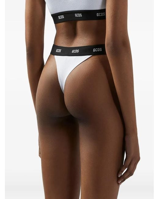 Gcds Black Ribbed Logo Thong