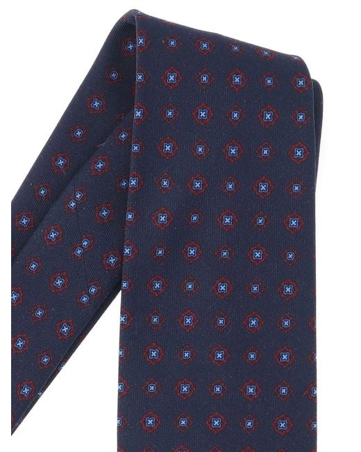 Cesare Attolini Blue Cravate À Imprimé Géométrique for men