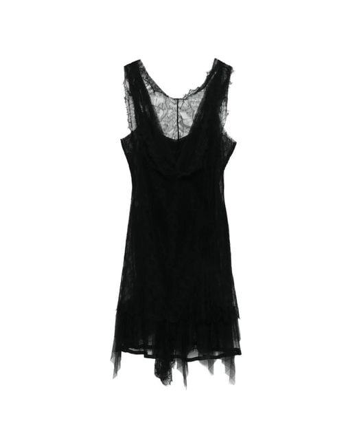 Alberta Ferretti Black Lace Ruffled Mini Dress