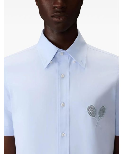 Thom Browne Blue Racket-Embroidery Short-Sleeve Shirt for men