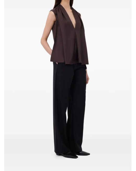 Loulou de Saison Brown Sade Gathered Sleeveless Blouse