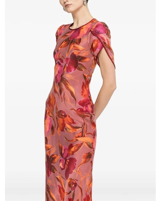 Nissa Red Printed Cupro Midi Dress