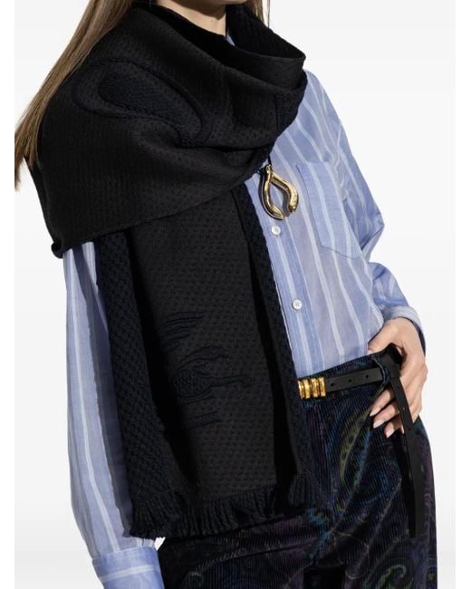 Sciarpa Con Logo Ricamato di Etro in Blue