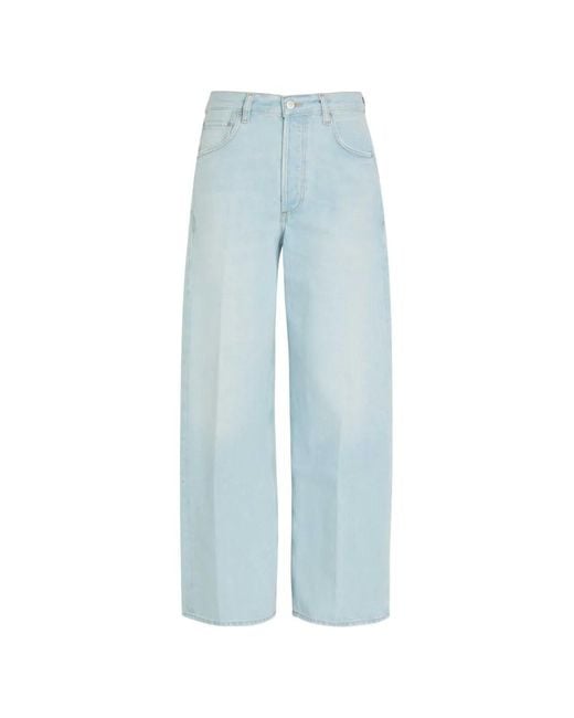 Citizens of Humanity Blue Faded-Effect Wide-Leg Jeans