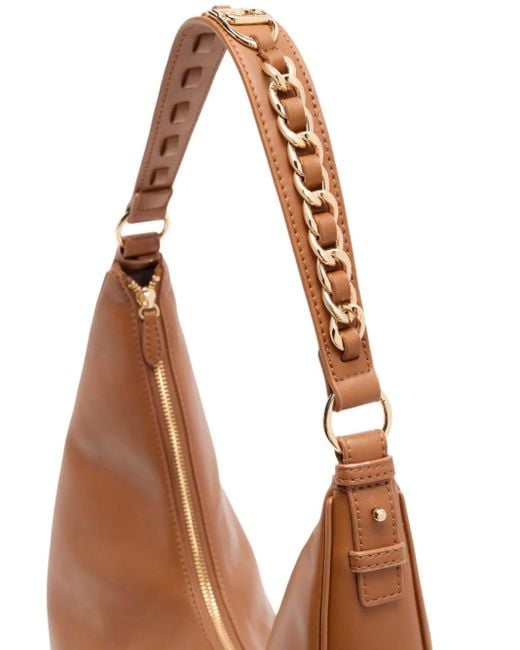 Liu Jo Brown Large Chain-Embellished Zip Shoulder Bag