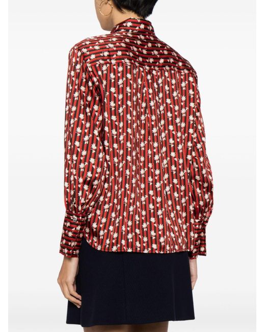 Maison Kitsuné Red Floral Stripes-print Long-sleeve Shirt