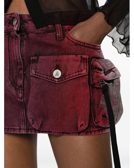 The Attico Red Cargo Denim Miniskirt