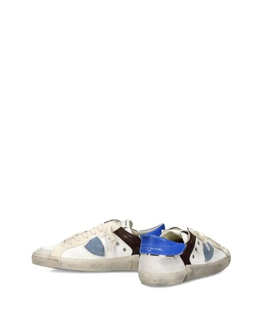 Philippe Model White Patchwork Leather Low-Top Sneakers for men
