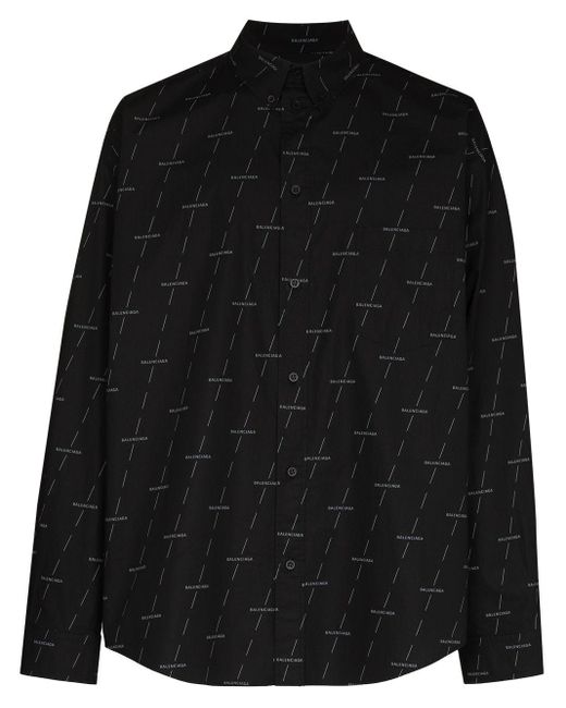 Balenciaga Black Logo-print Oversized Shirt for men