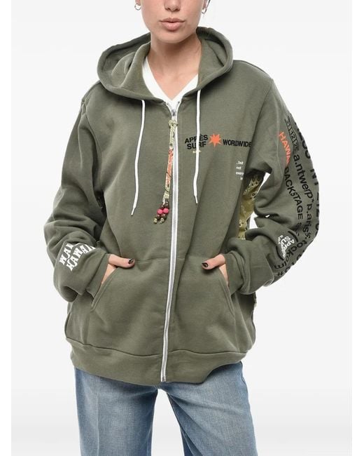 APRÈS SURF Green Logo-Print Zip-Fastening Hoodie