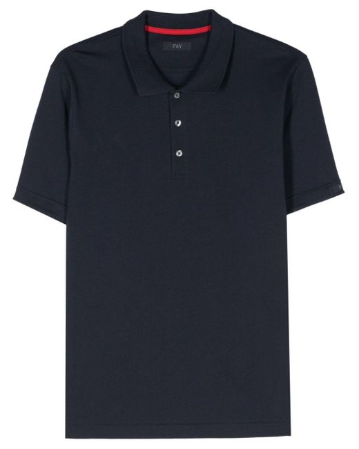 Fay Blue Logo-patch Cotton Polo Shirt for men