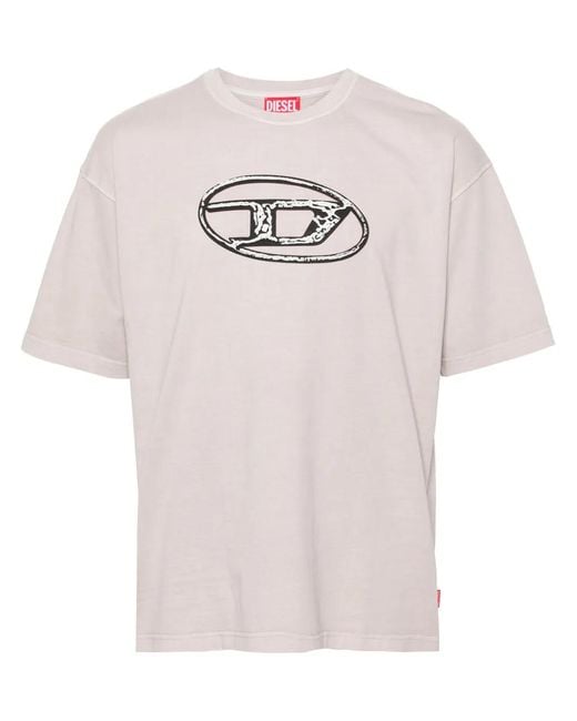 DIESEL White Cotton T-Shirt With Logo Appliqué for men