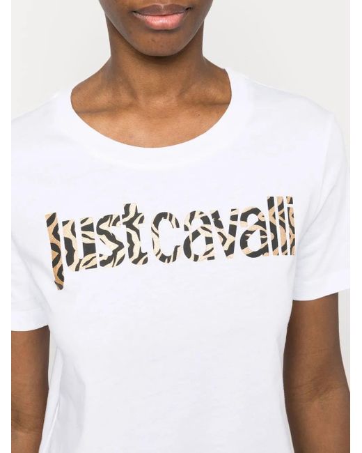 Just Cavalli White Animal-Print Logo T-Shirt Dress
