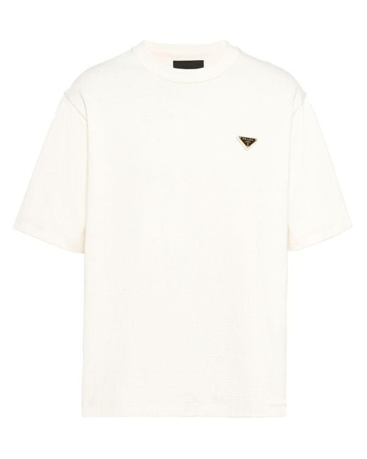 Prada White Triangle-logo Cotton T-shirt for men