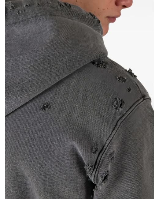 HTC Gray Distressed Graphic-Print Hoodie for men