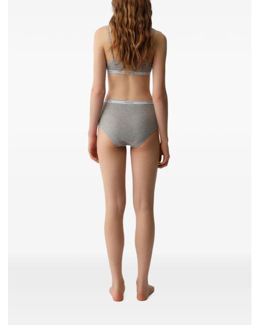 Calvin Klein Gray Logo-Waistband High-Waist Briefs