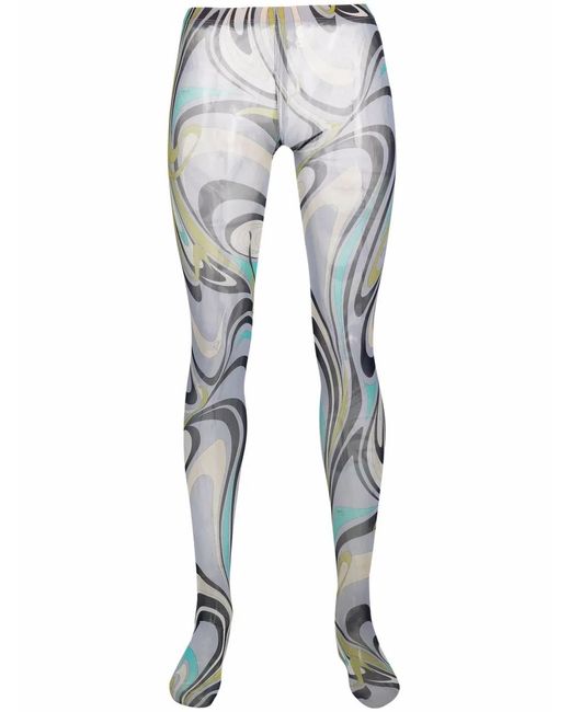 Emilio Pucci Gray Semi-Sheer Graphic-Print Tights