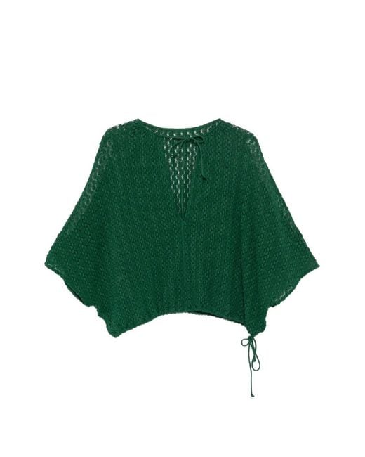 Fisico Green Lace-Knit Slit-Sleeve Top