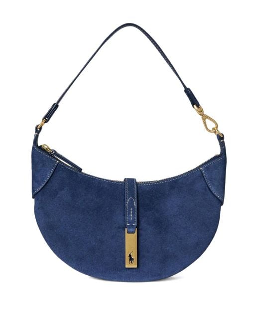 Polo Ralph Lauren Blue Polo ID Crescent Schultertasche aus Wildleder