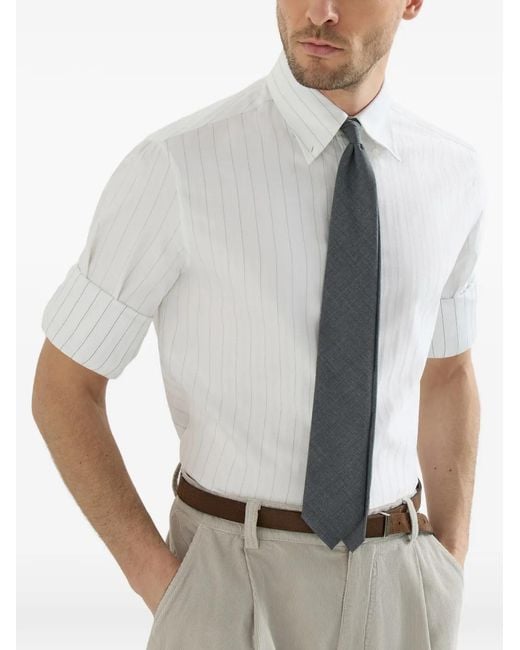 Brunello Cucinelli White Striped Shirt for men