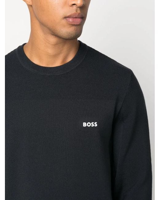 Boss Blue Logo-Patch Round-Neck Jumper for men