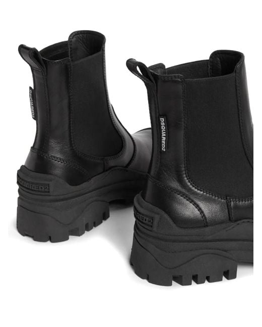 DSquared² Black Logo-Embossed Leather Boots for men