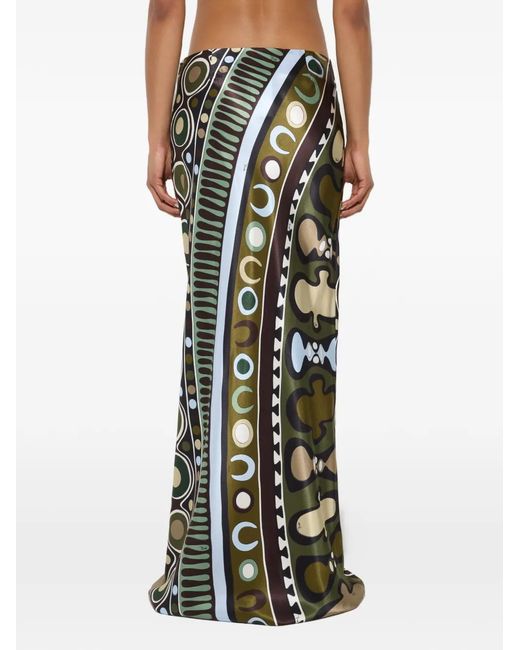 Emilio Pucci Green Soleil-Print Satin Skirt