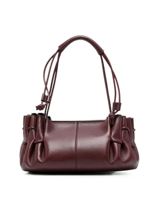 Hereu Purple Ruched Leather Tote Bag