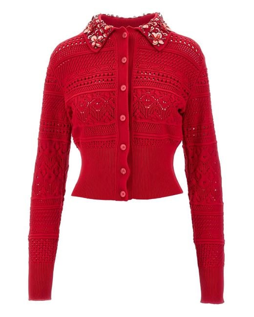 Cardigan Con Perline Sul Colletto di Des Phemmes in Red