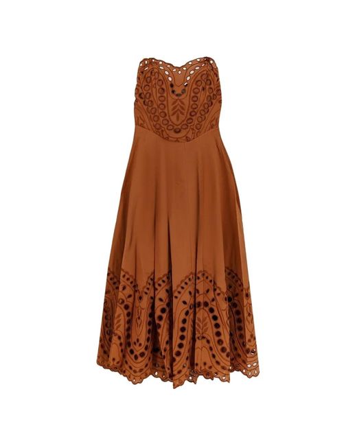 Charo Ruiz Brown Broderie-Anglaise Strapless Midi Dress
