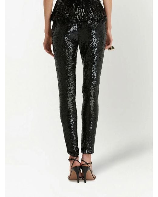 Oscar de la Renta Black Sequin-Embellished Skinny Trousers