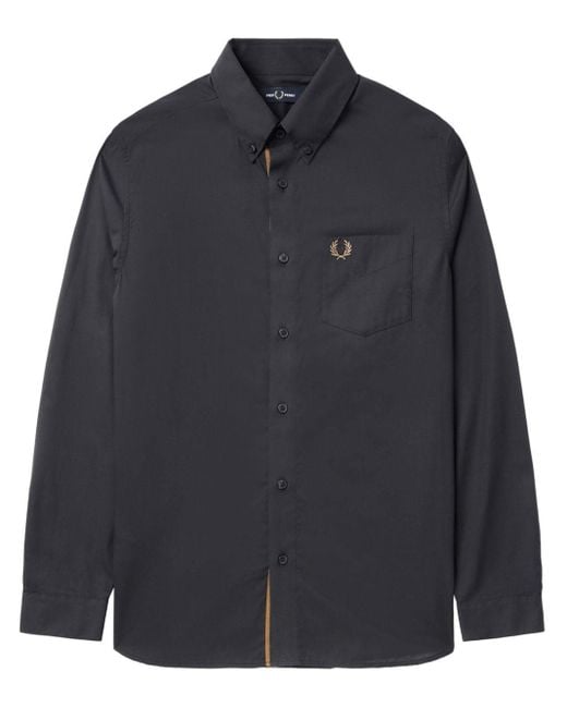 Fred Perry Blue Laurel Wreath-embroidered Cotton Shirt for men