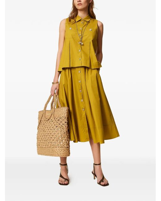 Twinset Yellow Long Poplin Skirt With Buttons