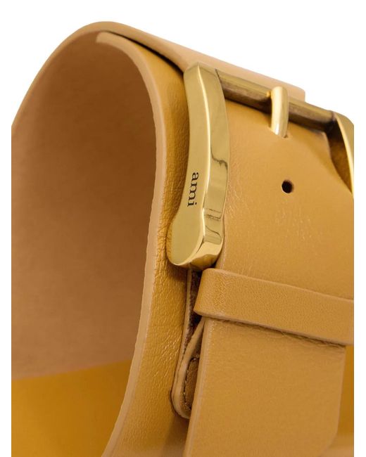 AMI Metallic Cow Leather Buckle Sandals