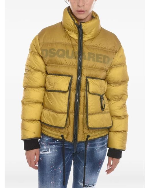 DSquared² Yellow Logo-Print Quilted Jacket