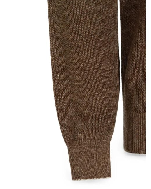 Brunello Cucinelli Brown Button-Placket Ribbed Sweater for men