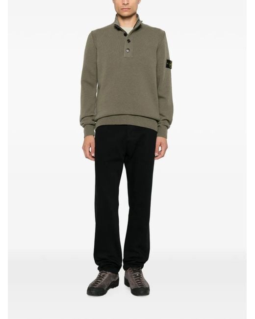 Stone Island Green Logo-Patch Half-Zip Sweater for men