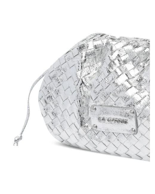 La Carrie White Woven Leather Shoulder Bag