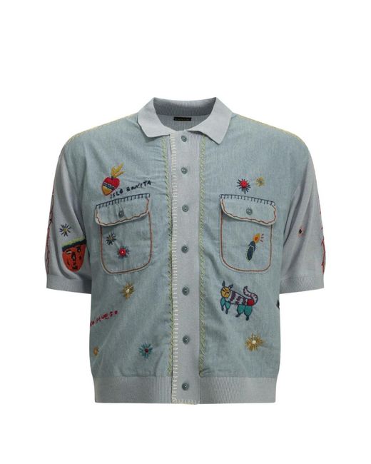 Kapital Blue Embroidered Panelled Shirt for men