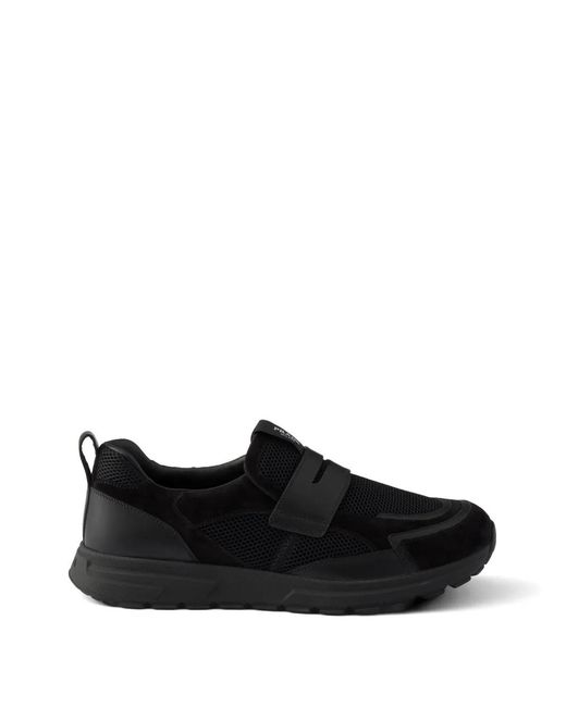 Prada Black Prax Mesh Fabric And Leather Loafers for men