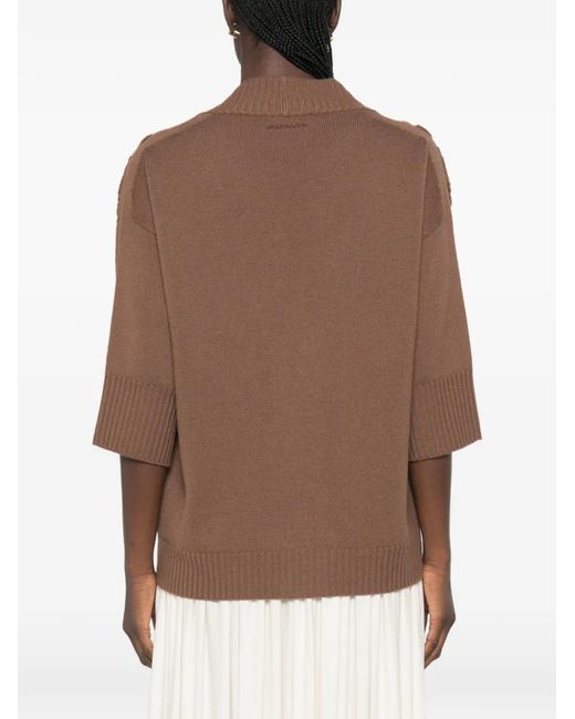 ERMANNO FIRENZE Brown Floral-Appliqué Short-Sleeve Cardigan